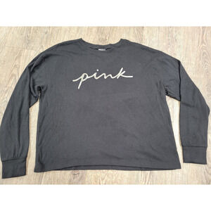 Pink Victoria Secret Black Silver Sleep Tee Shirt Crewneck Lounge Sweatshirt S
